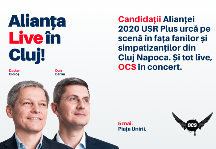 Alianța 2020 USR PLUS organizează primul miting electoral la Cluj