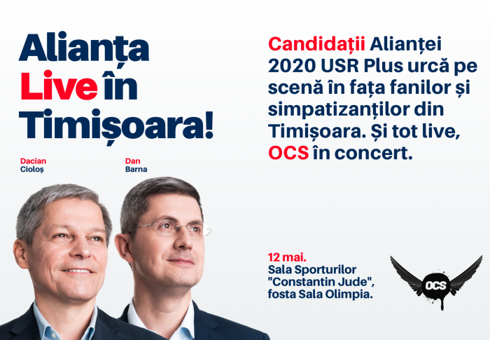 Alianța 2020 USR PLUS va organiza al doilea miting electoral, la Timișoara